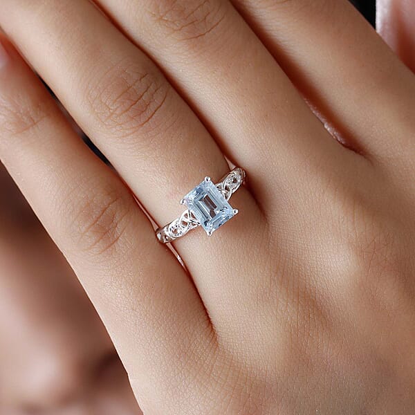 D'Joy Sky Blue Topaz White Topaz Ring In Sterling Silver 1.90 Ctw