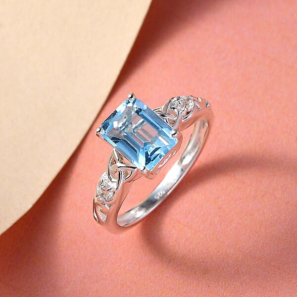 D'Joy Sky Blue Topaz White Topaz Ring In Sterling Silver 1.90 Ctw
