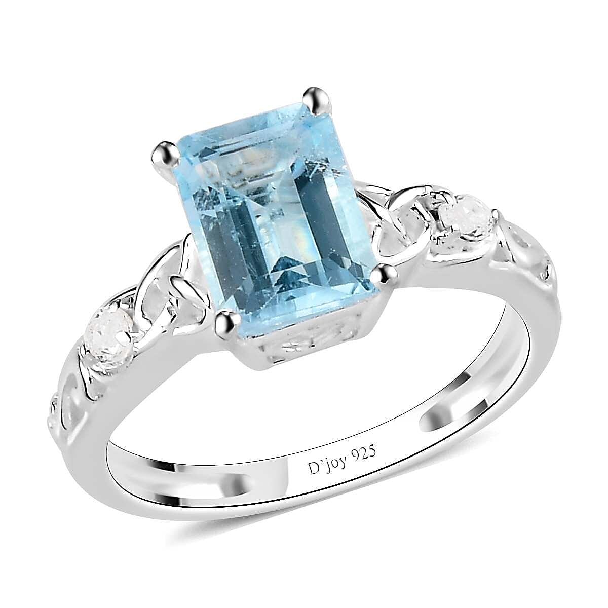 D'Joy Sky Blue Topaz White Topaz Ring in Sterling Silver 1.90 ctw