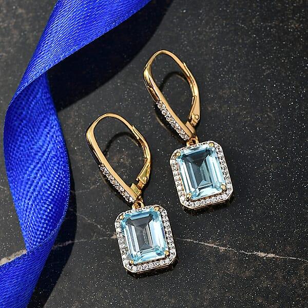 D'Joy Sky Blue Topaz White Zircon Earrings In 18K Vermeil YG Over Sterling Silver 9.40 Ctw