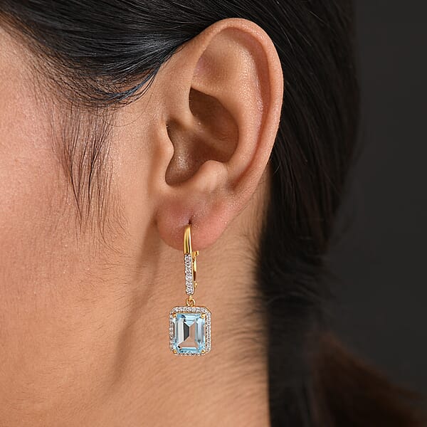D'Joy Sky Blue Topaz White Zircon Earrings In 18K Vermeil YG Over Sterling Silver 9.40 Ctw
