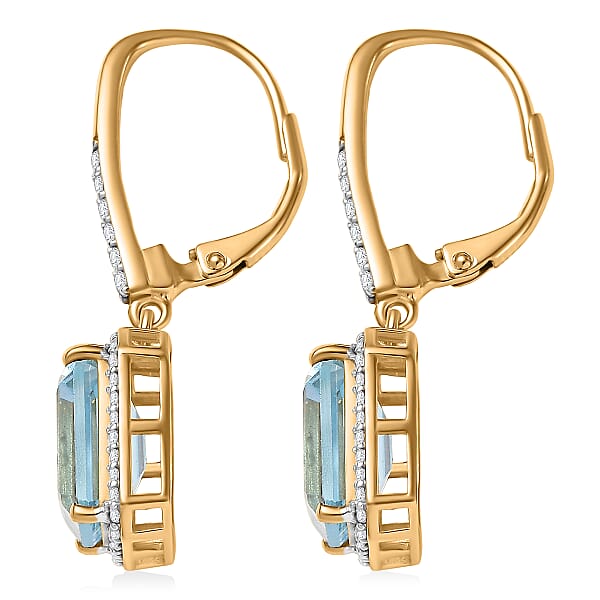 D'Joy Sky Blue Topaz White Zircon Earrings In 18K Vermeil YG Over Sterling Silver 9.40 Ctw