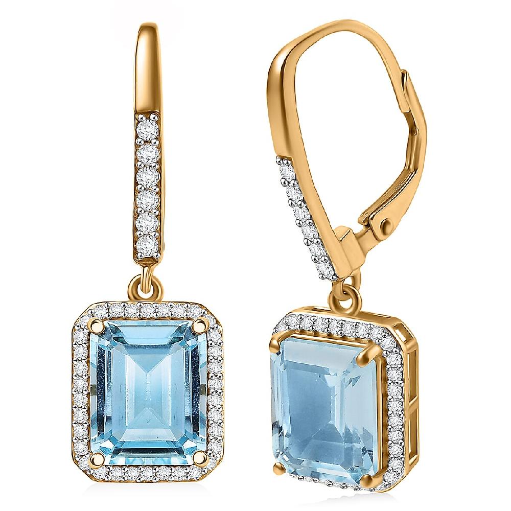D'Joy Sky Blue Topaz White Zircon Earrings in 18K Vermeil YG Over Sterling Silver 9.40 ctw
