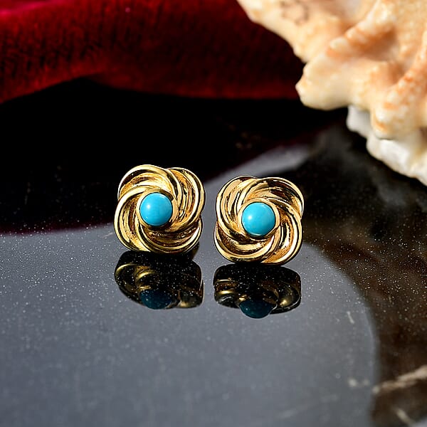 D'Joy Sleeping Beauty Turquoise 0.50 Ctw Stud Earrings In Vermeil YG Over Sterling Silver