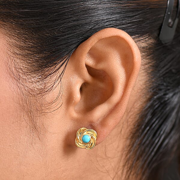 D'Joy Sleeping Beauty Turquoise 0.50 Ctw Stud Earrings In Vermeil YG Over Sterling Silver