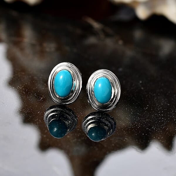 D'Joy Sleeping Beauty Turquoise 0.90 Ctw Stud Earrings In Rhodium Over Sterling Silver