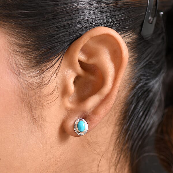 D'Joy Sleeping Beauty Turquoise 0.90 Ctw Stud Earrings In Rhodium Over Sterling Silver