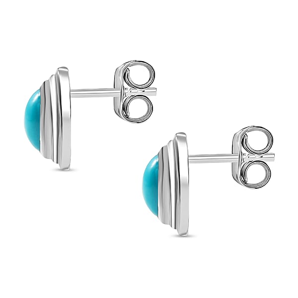 D'Joy Sleeping Beauty Turquoise 0.90 Ctw Stud Earrings In Rhodium Over Sterling Silver