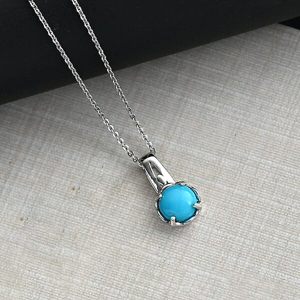 D'Joy Sleeping Beauty Turquoise 1.10 Ctw Solitaire Pendant Necklace In Platinum Over Sterling Silver 20 Inches