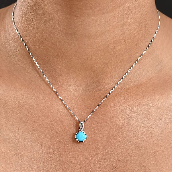 D'Joy Sleeping Beauty Turquoise 1.10 Ctw Solitaire Pendant Necklace In Platinum Over Sterling Silver 20 Inches