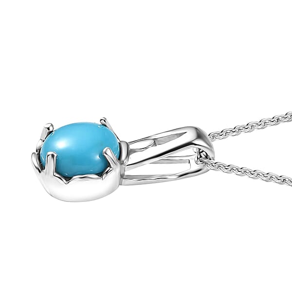 D'Joy Sleeping Beauty Turquoise 1.10 Ctw Solitaire Pendant Necklace In Platinum Over Sterling Silver 20 Inches