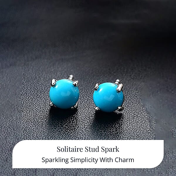 D'Joy Sleeping Beauty Turquoise 1.10 Ctw Solitaire Stud Earrings In Rhodium Over Sterling Silver