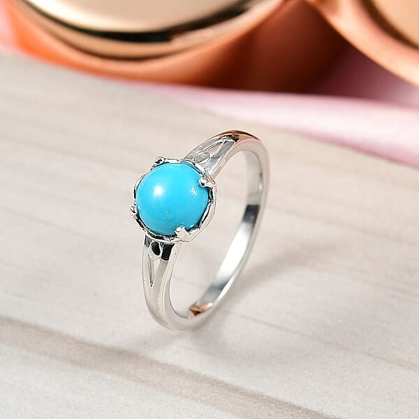 D'Joy Sleeping Beauty Turquoise 1.10 Ctw Solitaire Ring In Platinum Over Sterling Silver