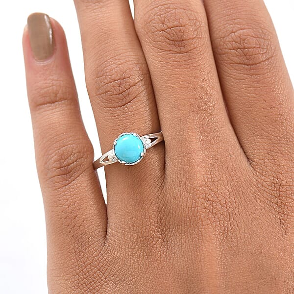 D'Joy Sleeping Beauty Turquoise 1.10 Ctw Solitaire Ring In Platinum Over Sterling Silver