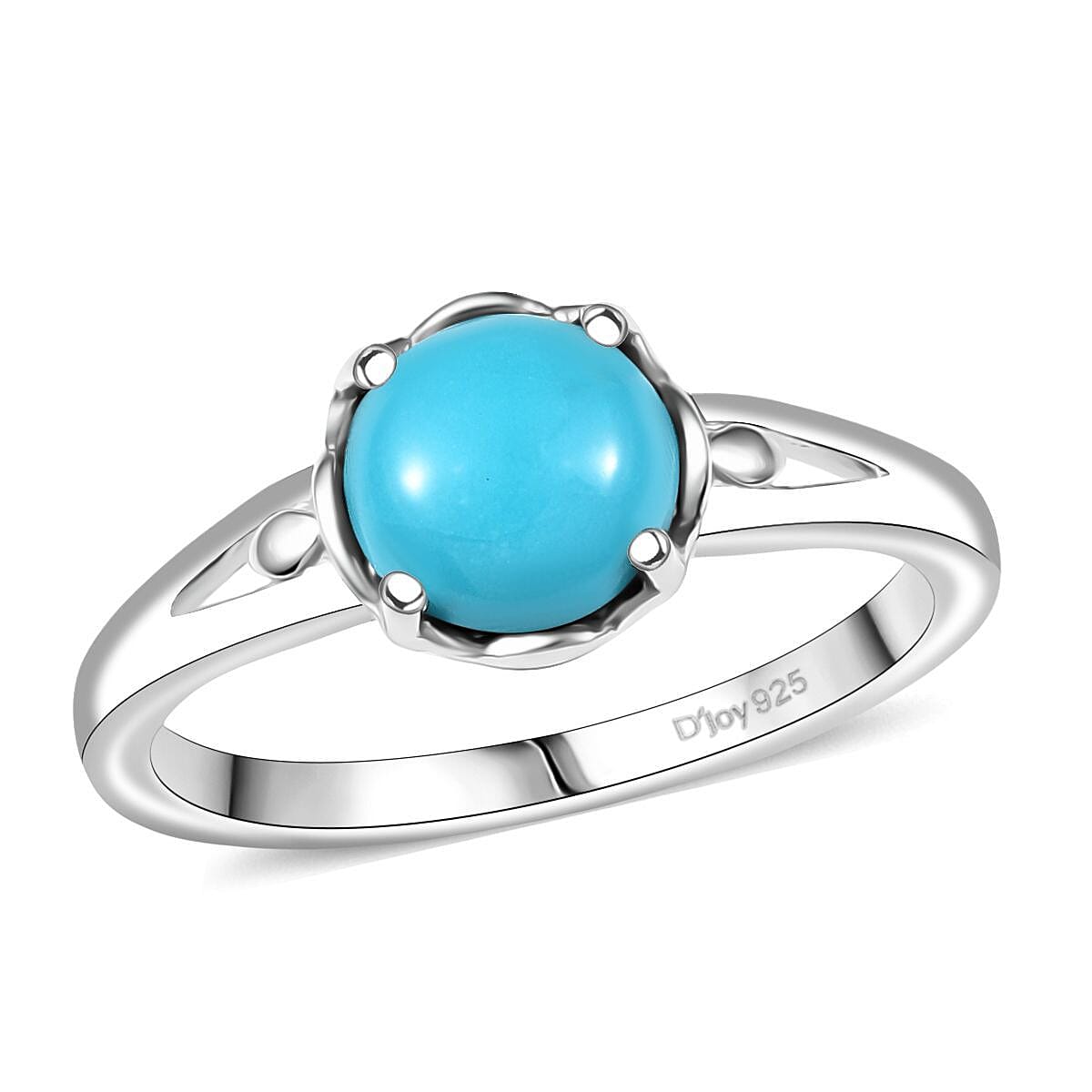 D'Joy Sleeping Beauty Turquoise 1.10 ctw Solitaire Ring in Platinum Over Sterling Silver