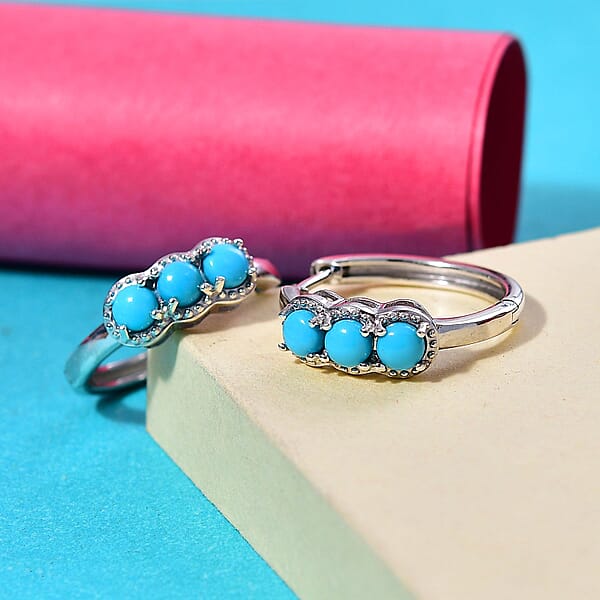 D'Joy Sleeping Beauty Turquoise 1.75 Ctw Hoop Earring In Platinum Over Sterling Silver