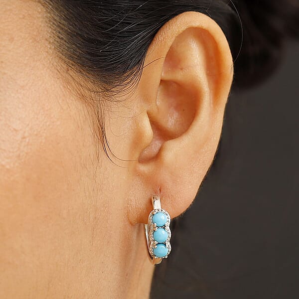 D'Joy Sleeping Beauty Turquoise 1.75 Ctw Hoop Earring In Platinum Over Sterling Silver