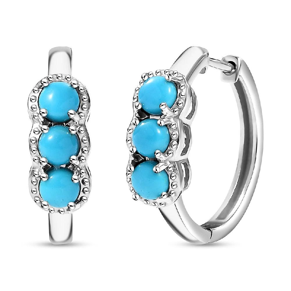 D'Joy Sleeping Beauty Turquoise 1.75 ctw Hoop Earring in Platinum Over Sterling Silver