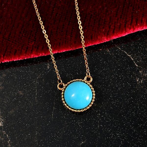 D'Joy Sleeping Beauty Turquoise 2.40 Ctw Fancy Necklace In 18K Vermeil Yellow Gold Over Sterling Silver 20 Inches