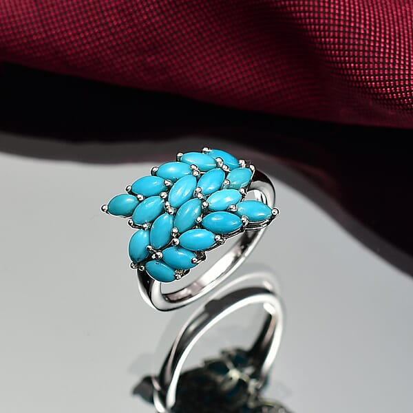 D'Joy Sleeping Beauty Turquoise 2.90 Ctw Bypass Leafs Ring In Rhodium Over Sterling Silver