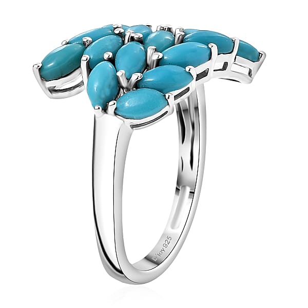 D'Joy Sleeping Beauty Turquoise 2.90 Ctw Bypass Leafs Ring In Rhodium Over Sterling Silver