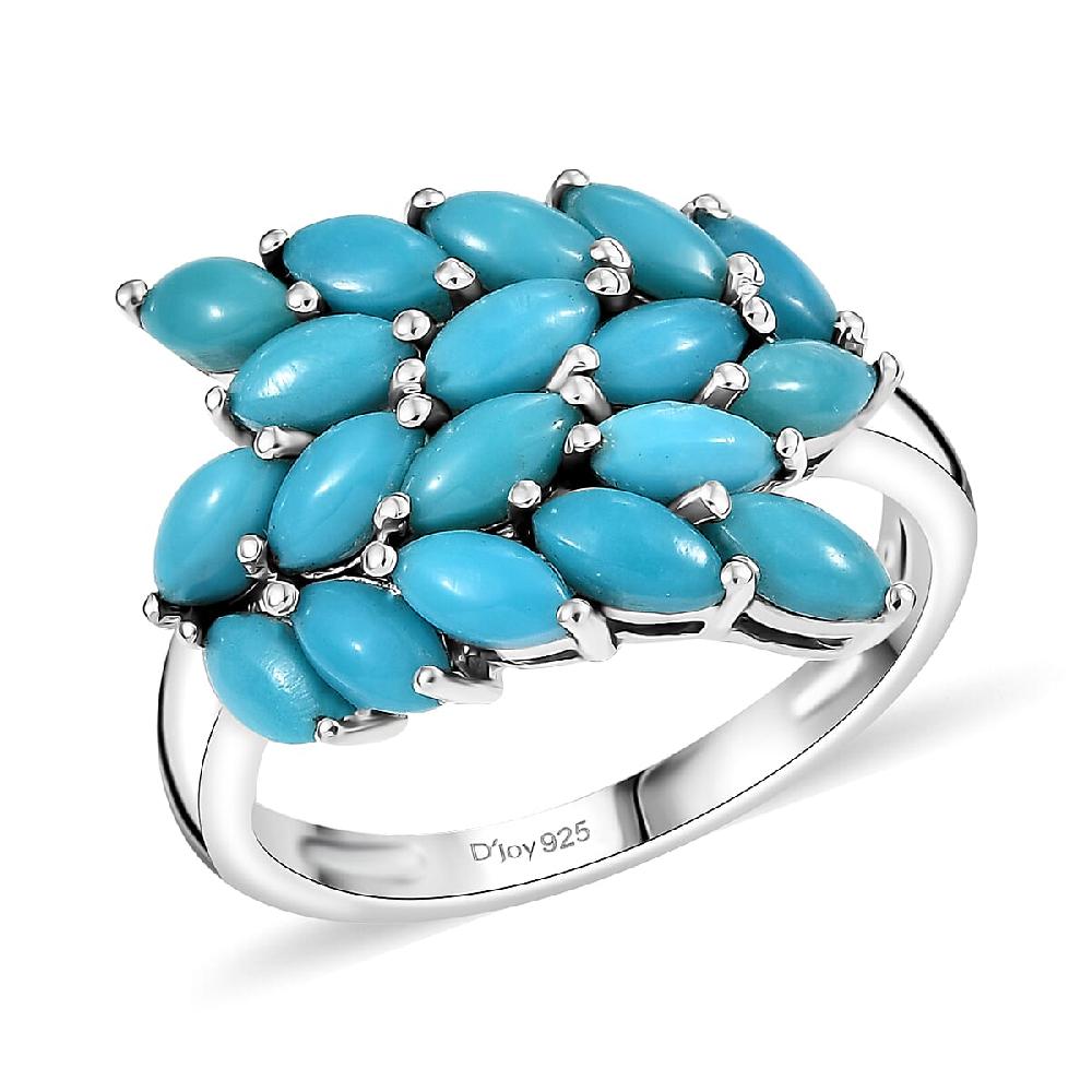 D'Joy Sleeping Beauty Turquoise 2.90 ctw Bypass Leafs Ring in Rhodium Over Sterling Silver
