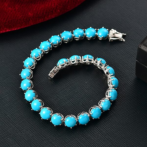 D'Joy Sleeping Beauty Turquoise 28.35 Ctw Royal Link Artistry Bracelet In Rhodium Over Sterling Silver (8.00 In)