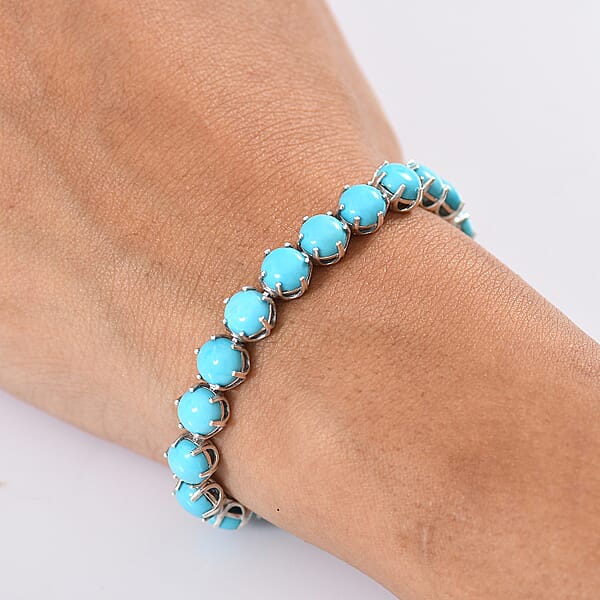 D'Joy Sleeping Beauty Turquoise 28.35 Ctw Royal Link Artistry Bracelet In Rhodium Over Sterling Silver (8.00 In)