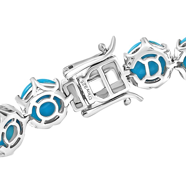 D'Joy Sleeping Beauty Turquoise 28.35 Ctw Royal Link Artistry Bracelet In Rhodium Over Sterling Silver (8.00 In)