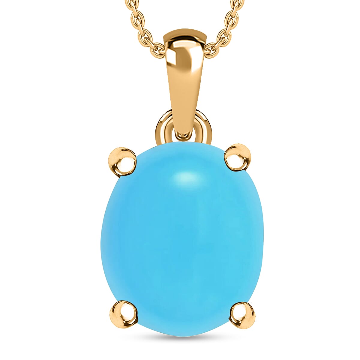 D'Joy Sleeping Beauty Turquoise 3.65 ctw Solitaire Pendant Necklace 20 Inches in Vermeil Yellow Gold Over Sterling Silver