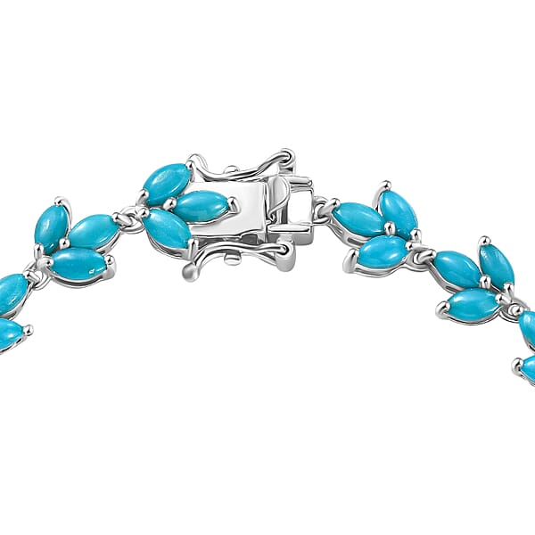 D'Joy Sleeping Beauty Turquoise And Moissanite 10.25 Ctw Vine Bracelet In Rhodium Over Sterling Silver (7.25 In)