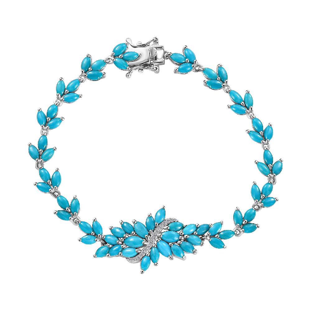 D'Joy Sleeping Beauty Turquoise and Moissanite 10.25 ctw Vine Bracelet in Rhodium Over Sterling Silver (7.25 In)
