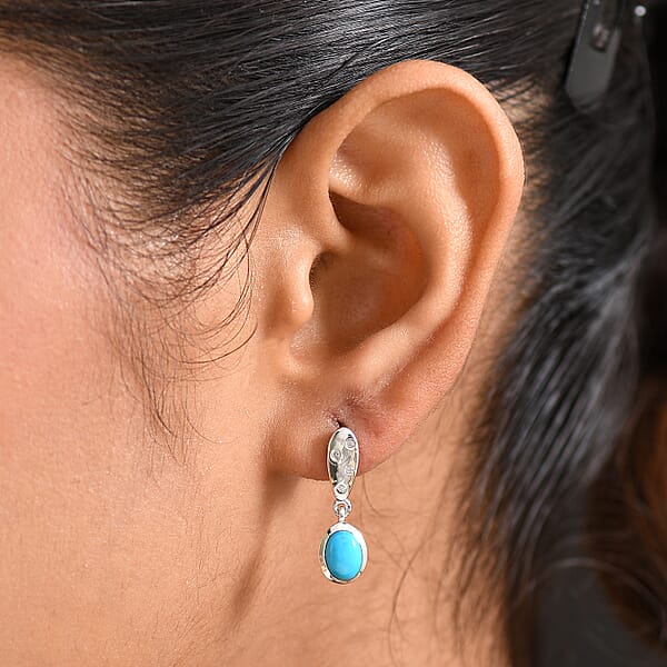 D'Joy Sleeping Beauty Turquoise And White Zircon 1.85 Ctw Stud Earrings In Platinum Over Sterling Silver