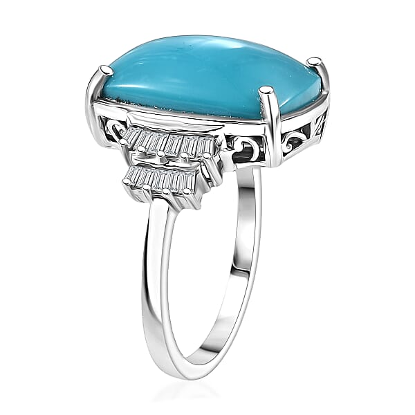 D'Joy Sleeping Beauty Turquoise Diamond Ballerina Ring In Rhodium Over Sterling Silver 8.30 Ctw