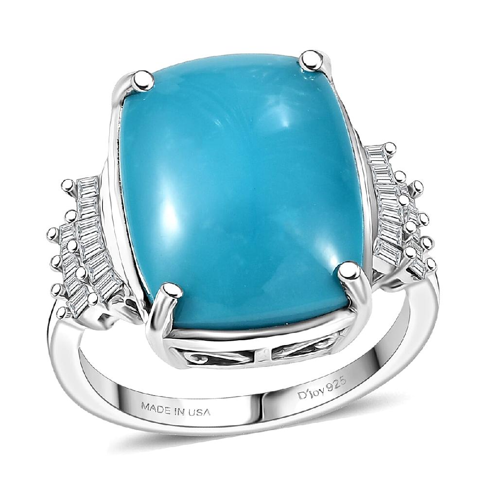 D'Joy Sleeping Beauty Turquoise Diamond Ballerina Ring in Rhodium Over Sterling Silver 8.30 ctw
