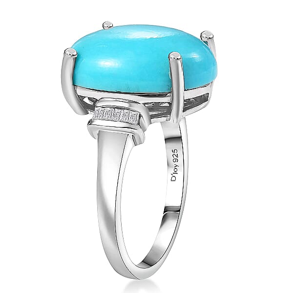 D'Joy Sleeping Beauty Turquoise Diamond Ring In Rhodium Over Sterling Silver 7.20 Ctw
