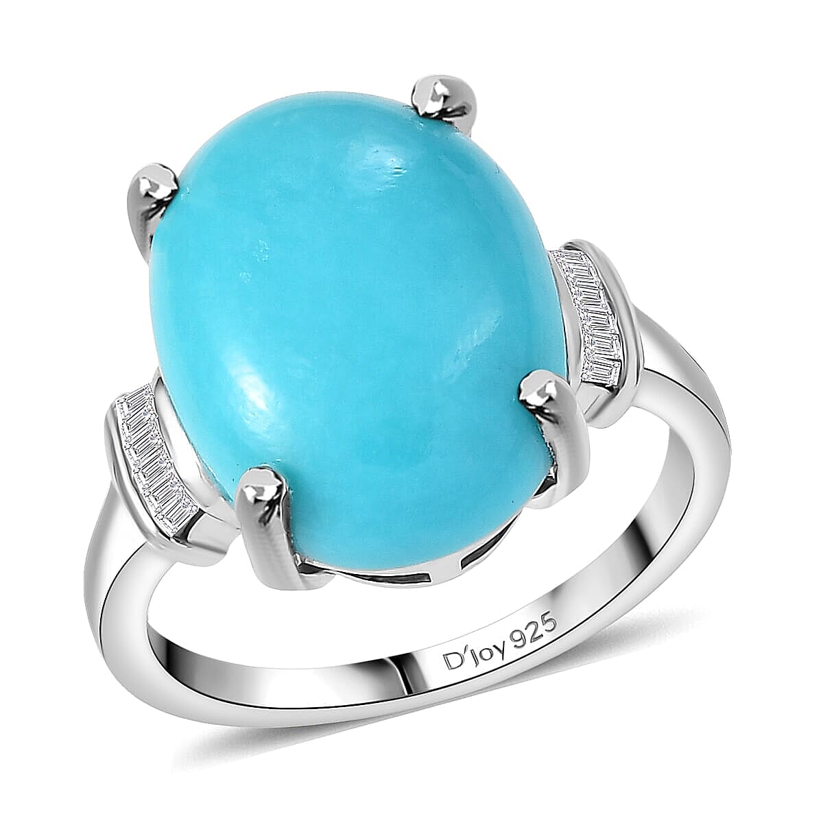 D'Joy Sleeping Beauty Turquoise Diamond Ring in Rhodium Over Sterling Silver 7.20 ctw