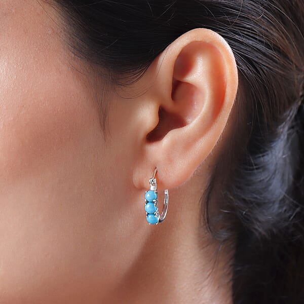 D'Joy Sleeping Beauty Turquoise Hoop Earrings In Platinum Over Sterling Silver 1.60 Ctw