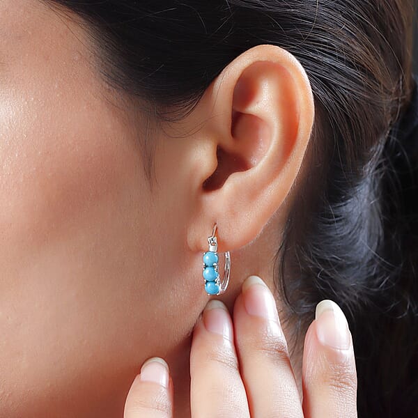 D'Joy Sleeping Beauty Turquoise Hoop Earrings In Platinum Over Sterling Silver 1.60 Ctw