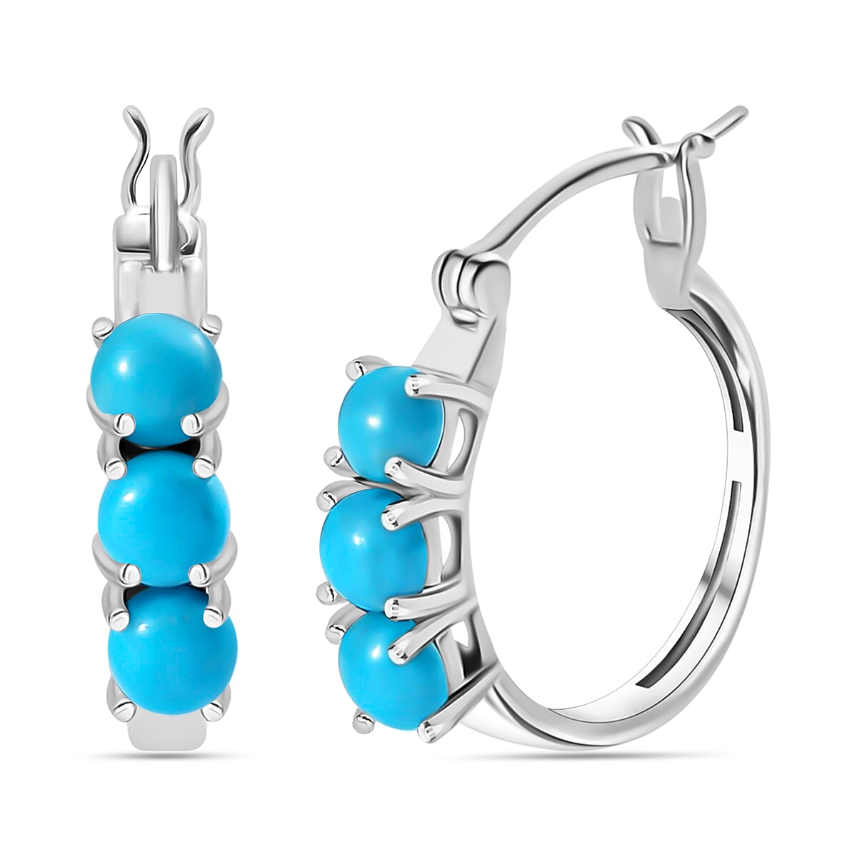 D'Joy Sleeping Beauty Turquoise Hoop Earrings in Platinum Over Sterling Silver 1.60 ctw