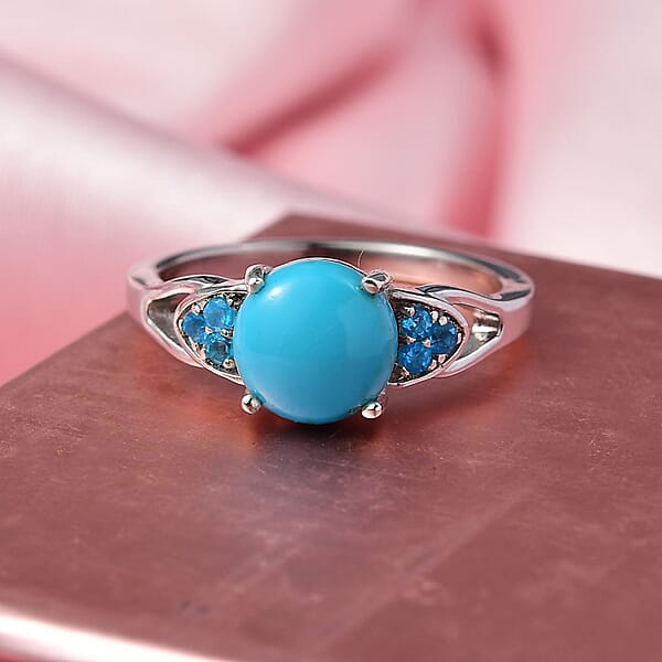 D'Joy Sleeping Beauty Turquoise Malgache Neon Apatite Ring In Platinum Over Sterling Silver 2.00 Ctw