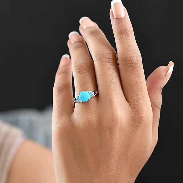D'Joy Sleeping Beauty Turquoise Malgache Neon Apatite Ring In Platinum Over Sterling Silver 2.00 Ctw