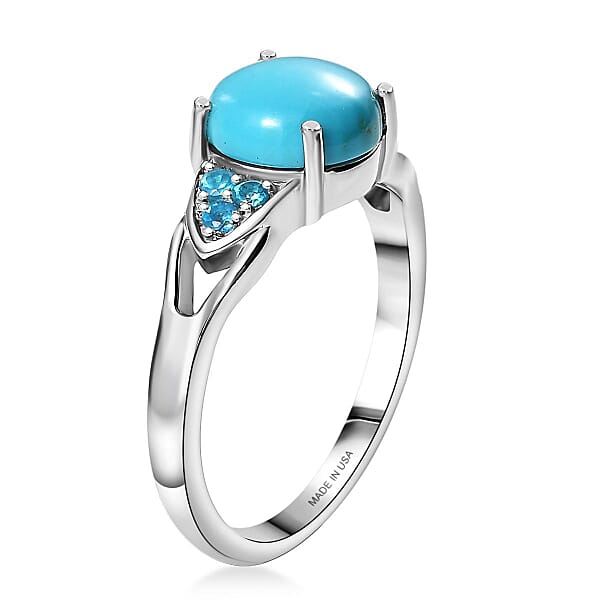 D'Joy Sleeping Beauty Turquoise Malgache Neon Apatite Ring In Platinum Over Sterling Silver 2.00 Ctw