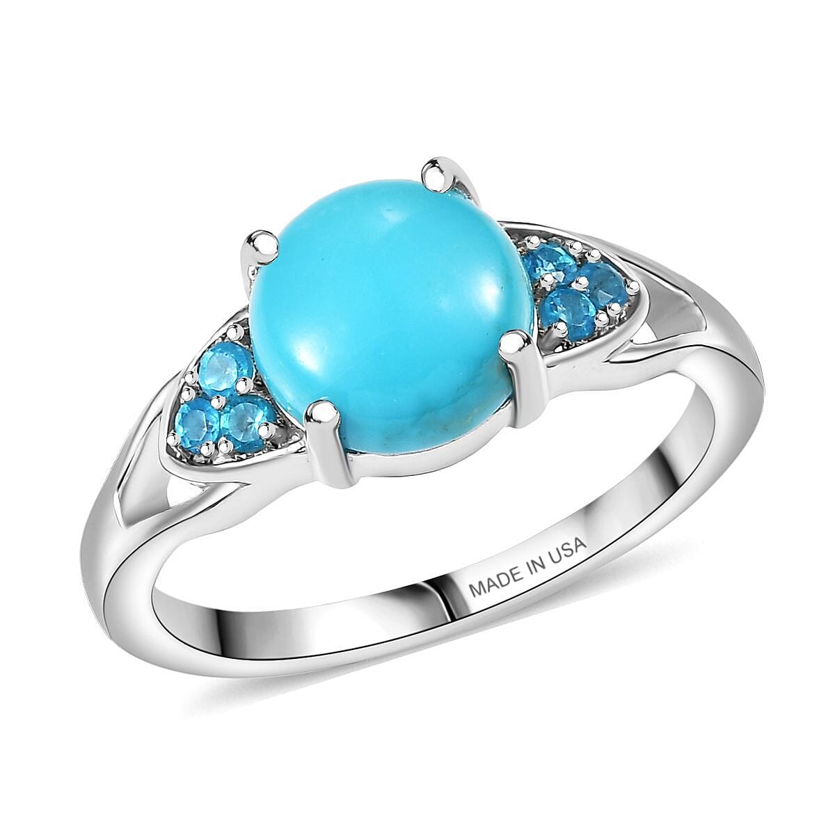 D'Joy Sleeping Beauty Turquoise Malgache Neon Apatite Ring in Platinum Over Sterling Silver 2.00 ctw
