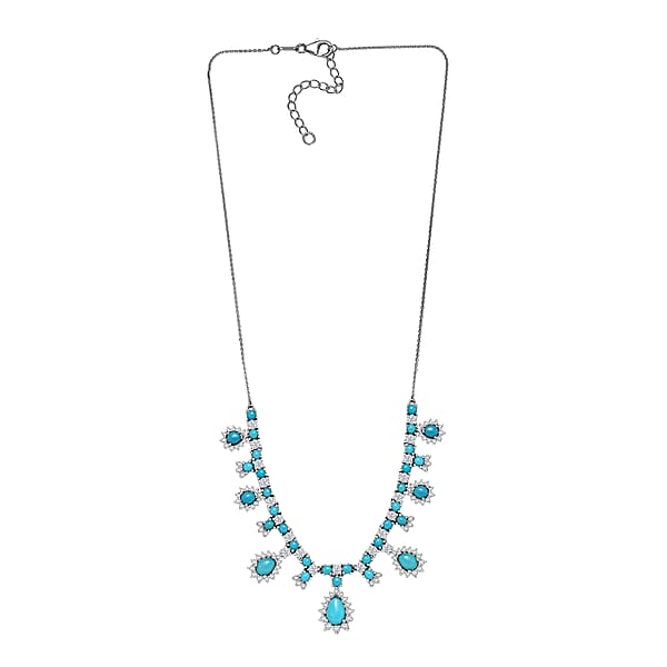 D'Joy Sleeping Beauty Turquoise Moissanite Neckalce In Rhodium Over Sterling Silver 11.80 Ctw (18- 20 Inches)