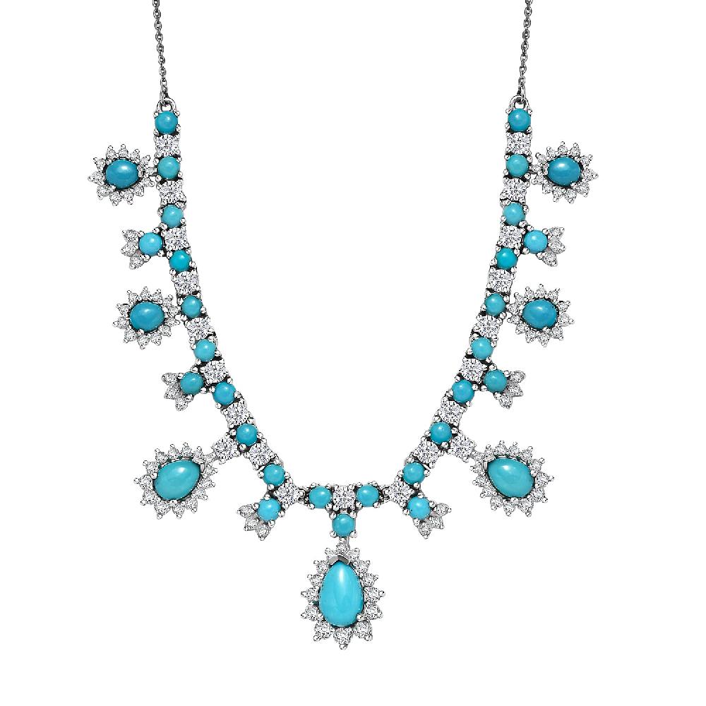 D'Joy Sleeping Beauty Turquoise Moissanite Neckalce in Rhodium Over Sterling Silver 11.80 ctw (18- 20 Inches)