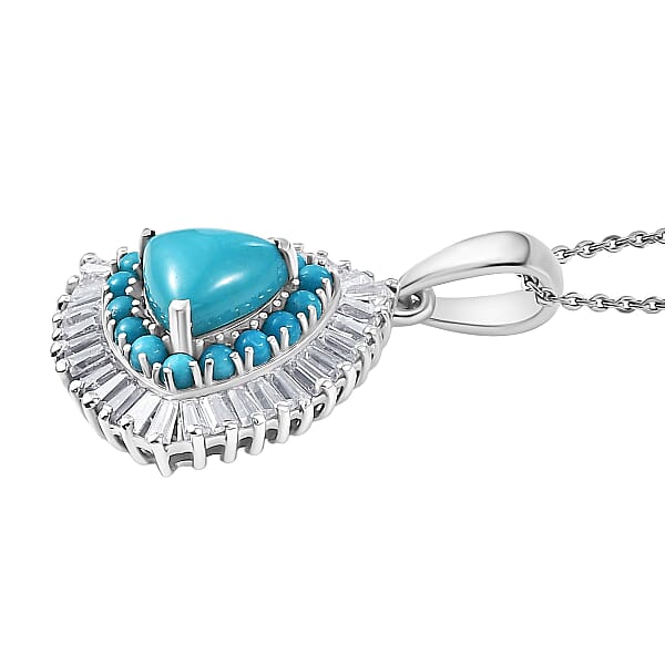 D'Joy Sleeping Beauty Turquoise Moissanite Pendant Necklace In Rhodium Over Sterling Silver 3.35 Ctw (20 Inches) (Del. In 7-10 Days)