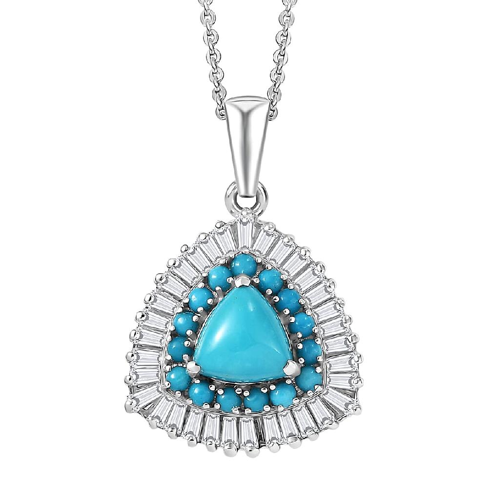 D'Joy Sleeping Beauty Turquoise Moissanite Pendant Necklace in Rhodium Over Sterling Silver 3.35 ctw (20 Inches) (Del. in 7-10 Days)