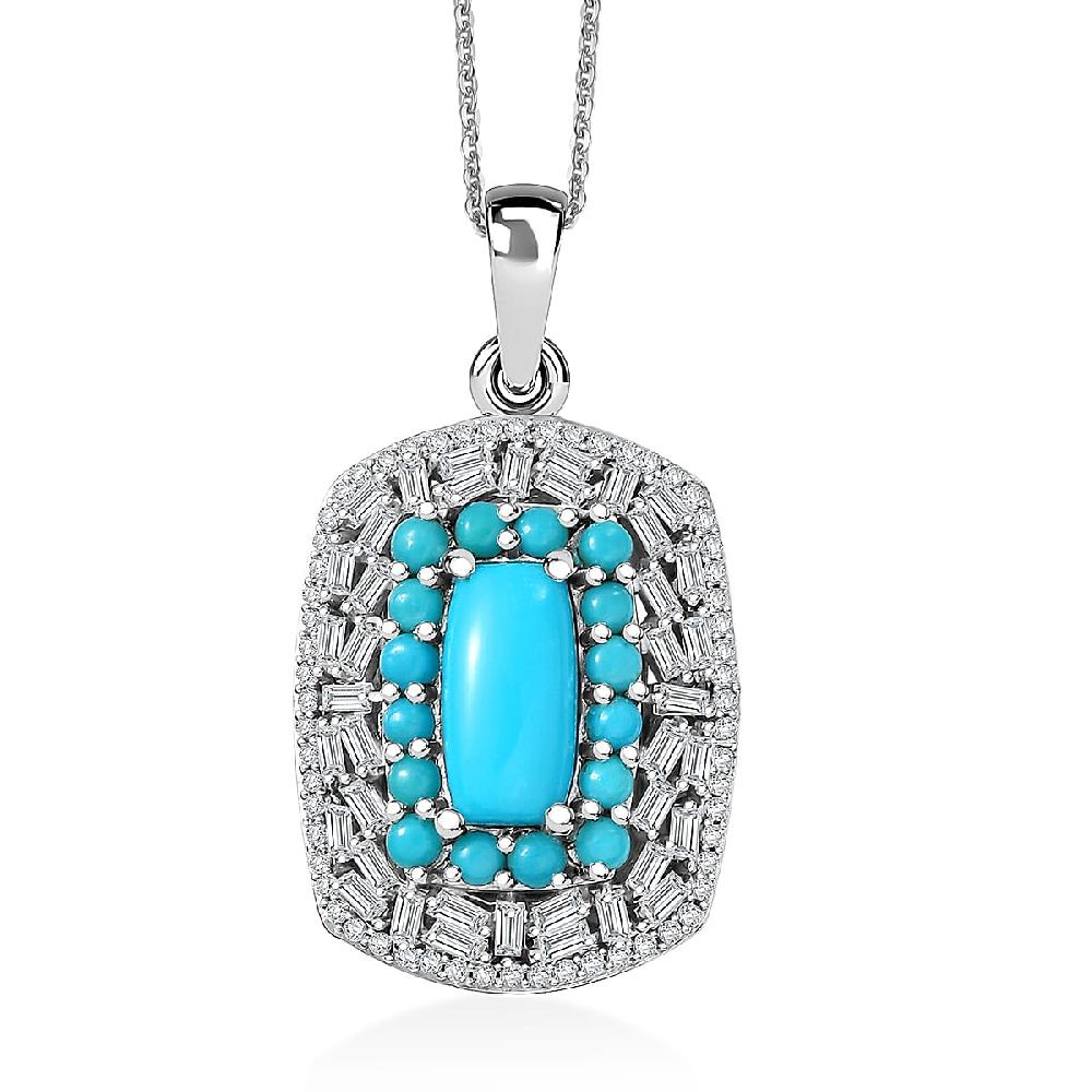 D'Joy Sleeping Beauty Turquoise Moissanite Pendant Necklace in Rhodium Over Sterling Silver 3.25 ctw (20 Inches)