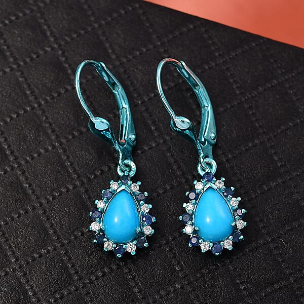 D'Joy Sleeping Beauty Turquoise Multi Gemstone Earrings In Blue E-coat Sterling Silver 2.00 Ctw